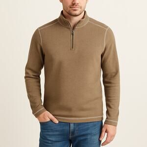 BKE Men’s Large Brown 1/4 Zip Stretch Knit Sweater Casual Pullover